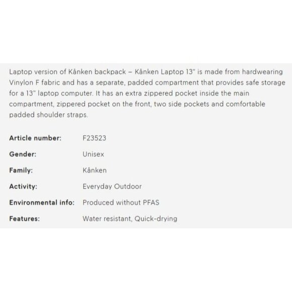 Fjallraven Kanken 13" Tote Backpack Graphite NWOT Vinylon - Picture 4 of 12